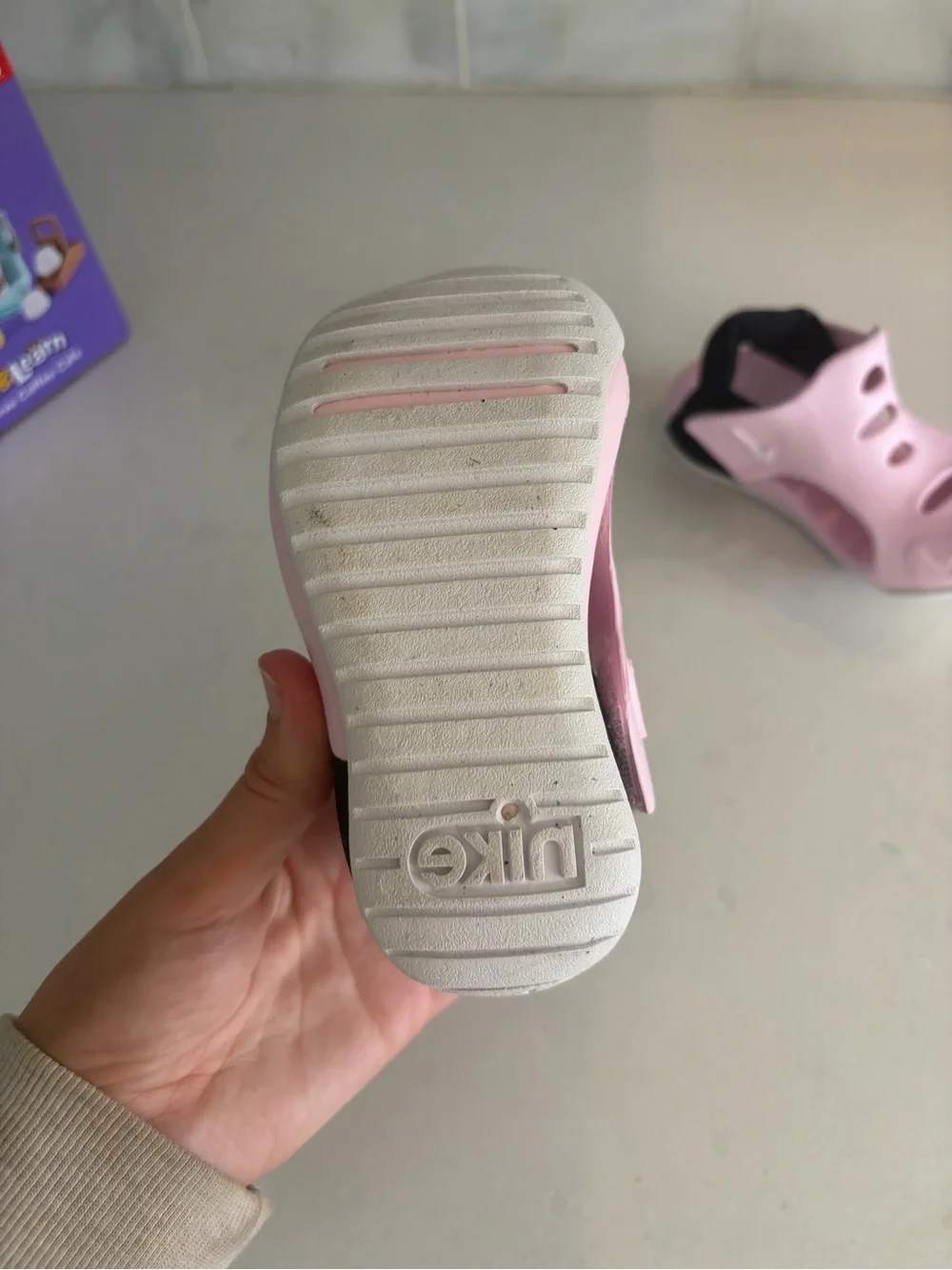 Nike Kids Light Pink and Black Open-Toe Sport Sandals